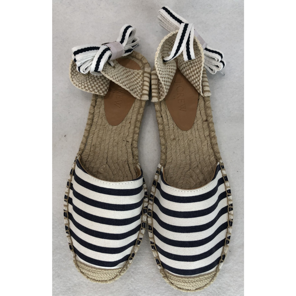 J. Crew Womens Sz 8.5 Striped Espadrille Flats w/Ankle Ties Boho Summer Sandals - Picture 2 of 9